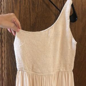 One Shoulder Smocked Ruffle Midi Dress